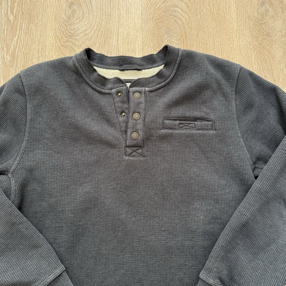 LL BEAN Waffle Fleece Henley Mens Large Gray Sherpa Lined Thermal Shirt - Picture 2 of 10